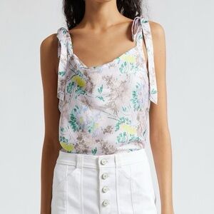 Cinq a Sept Marta Floral Satin Camisole Blouse Tie Shoulder Women's size XL